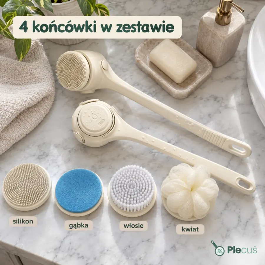 Plecuś™ – elektryczna szczotka do pleców i ciała z 4 końcówkami