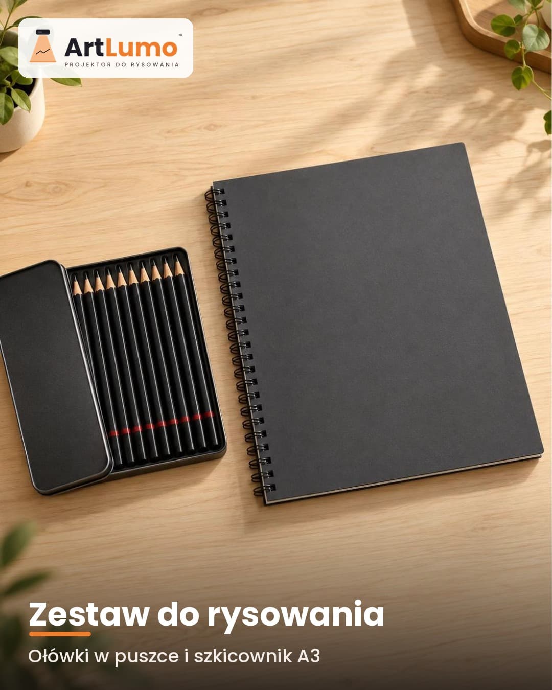 ArtLumo™ Zestaw do rysowania – 10 ołówków w puszce i szkicownik A3
