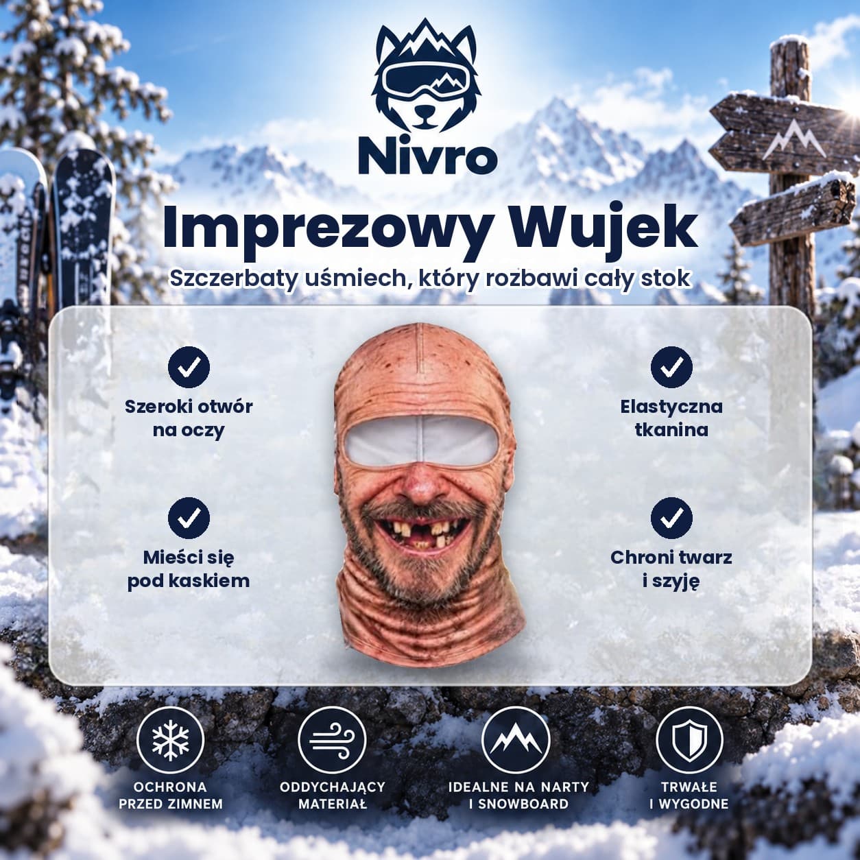 Nivro™ – śmieszna kominiarka narciarska z twarzą