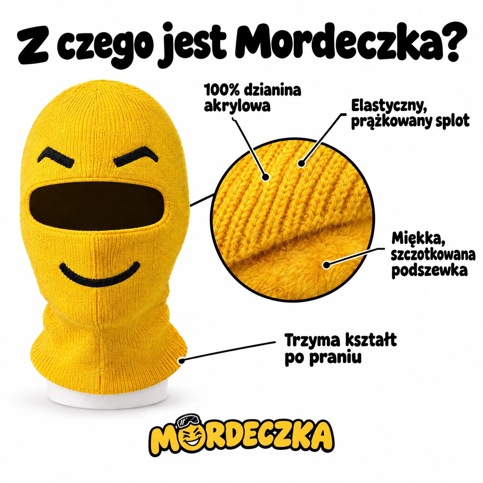 Mordeczka™ – śmieszna kominiarka narciarska z buźką