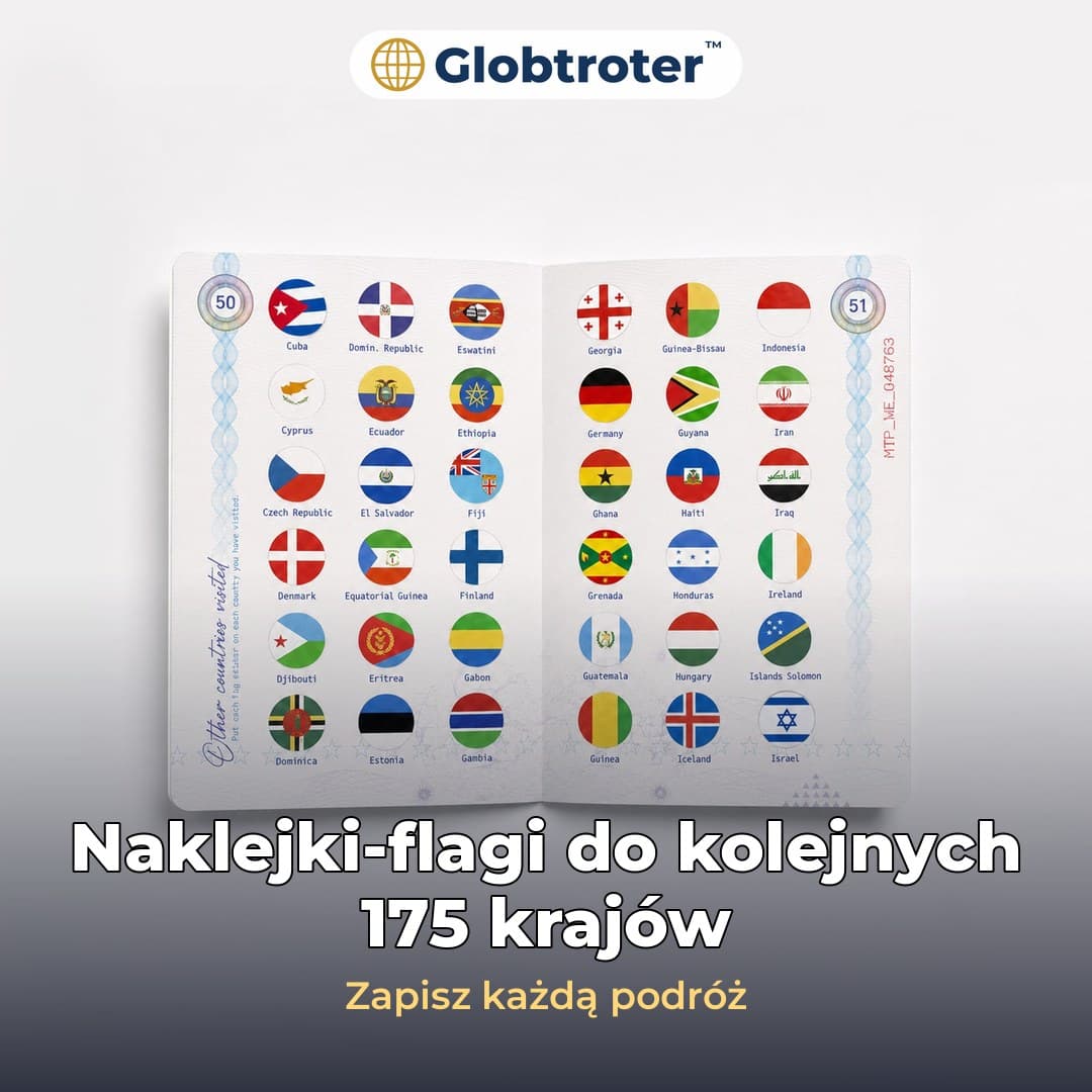 Globtroter™ – paszport podróżnika z naklejkami krajów i ukrytymi grafikami UV