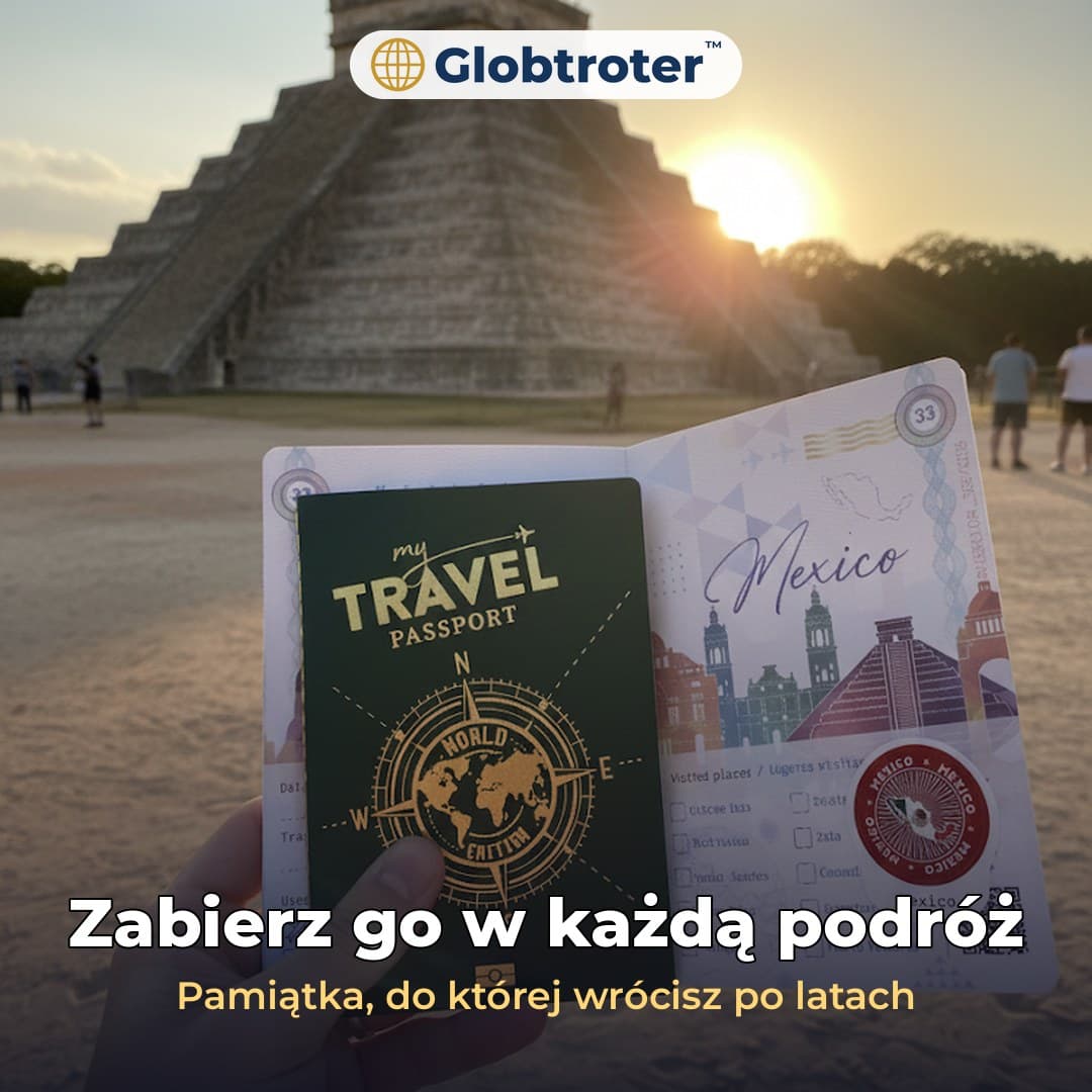 Globtroter™ – paszport podróżnika z naklejkami krajów i ukrytymi grafikami UV