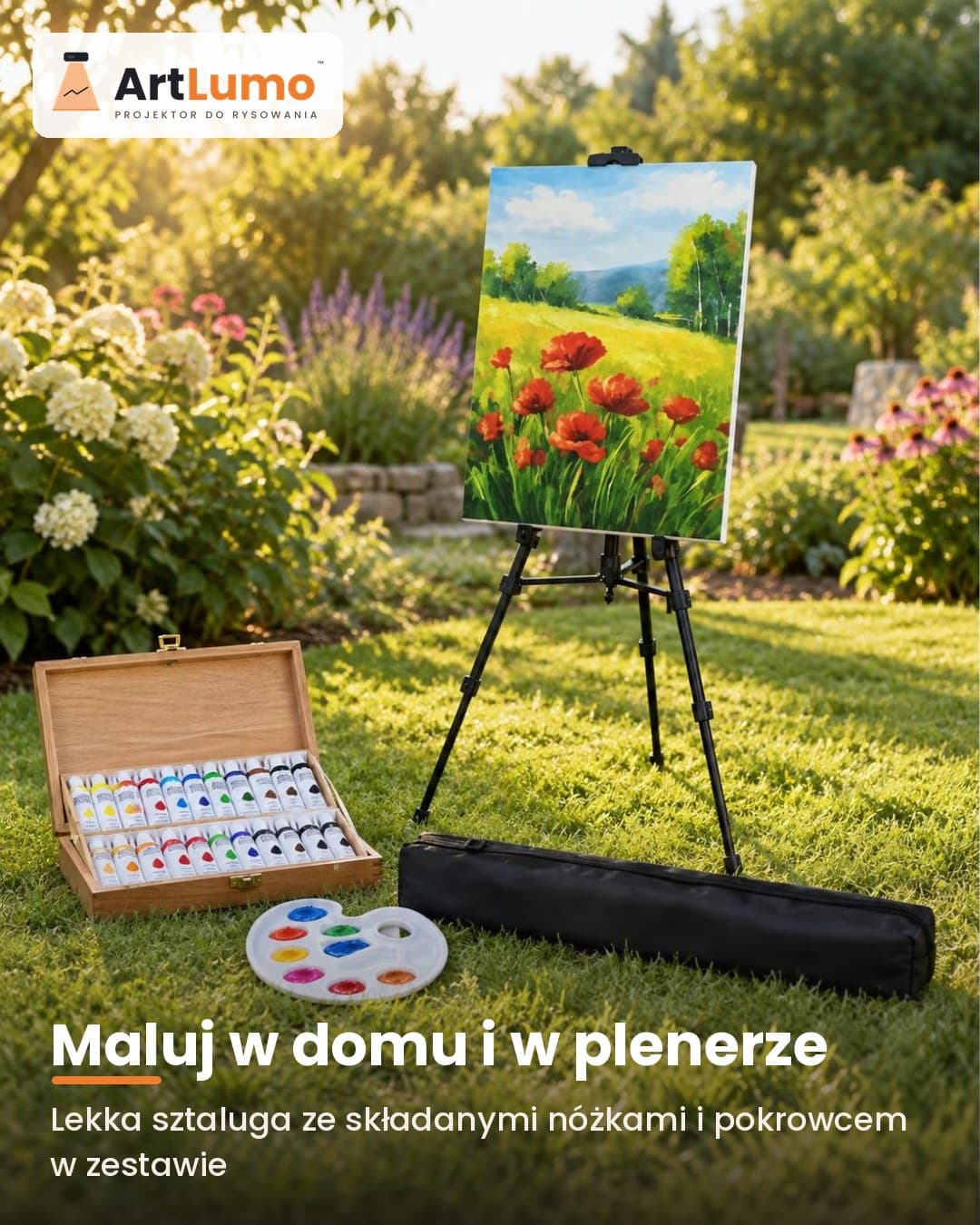 ArtLumo™ Zestaw malarski – sztaluga, farby, płótna i pędzle (42 el.)