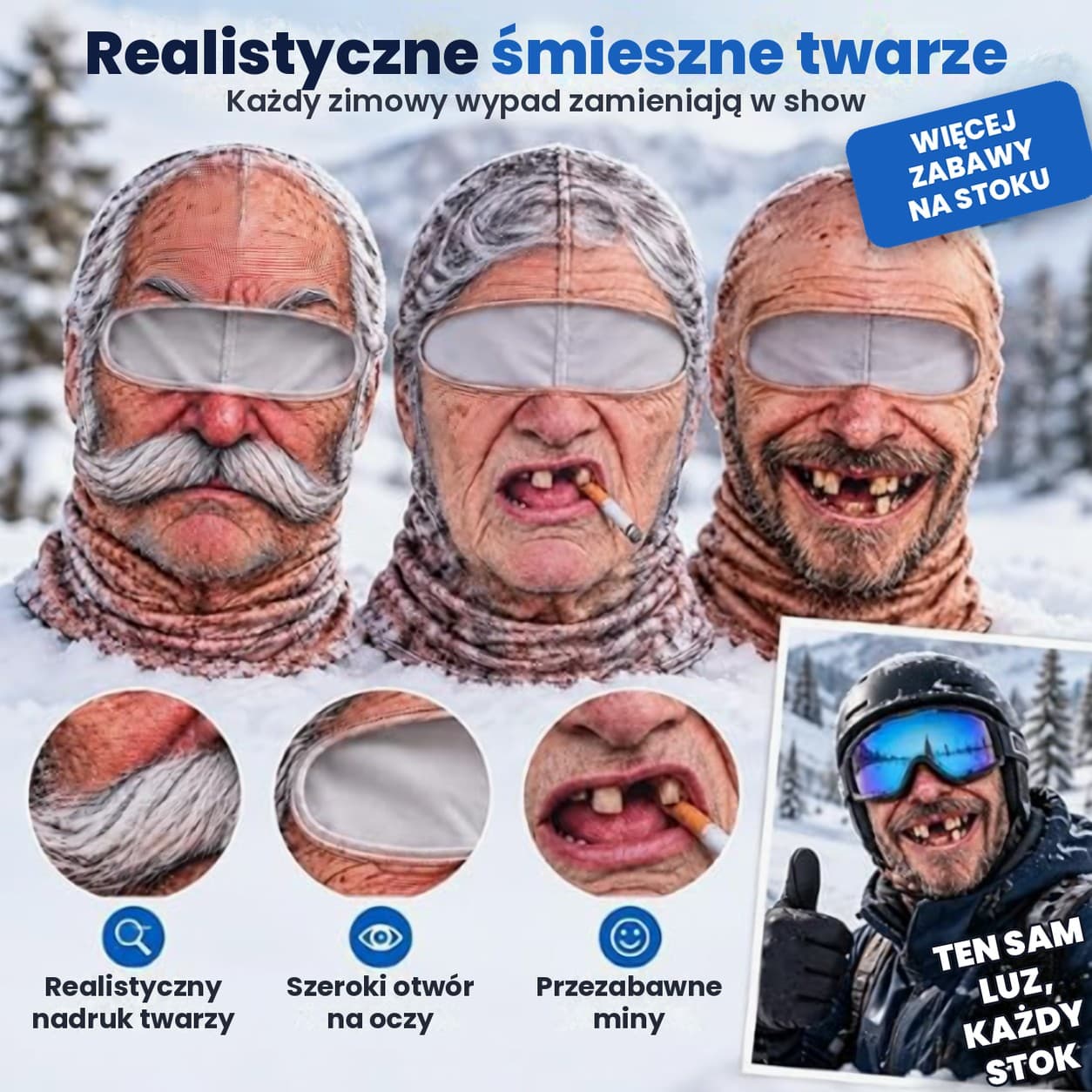 Nivro™ – śmieszna kominiarka narciarska z twarzą