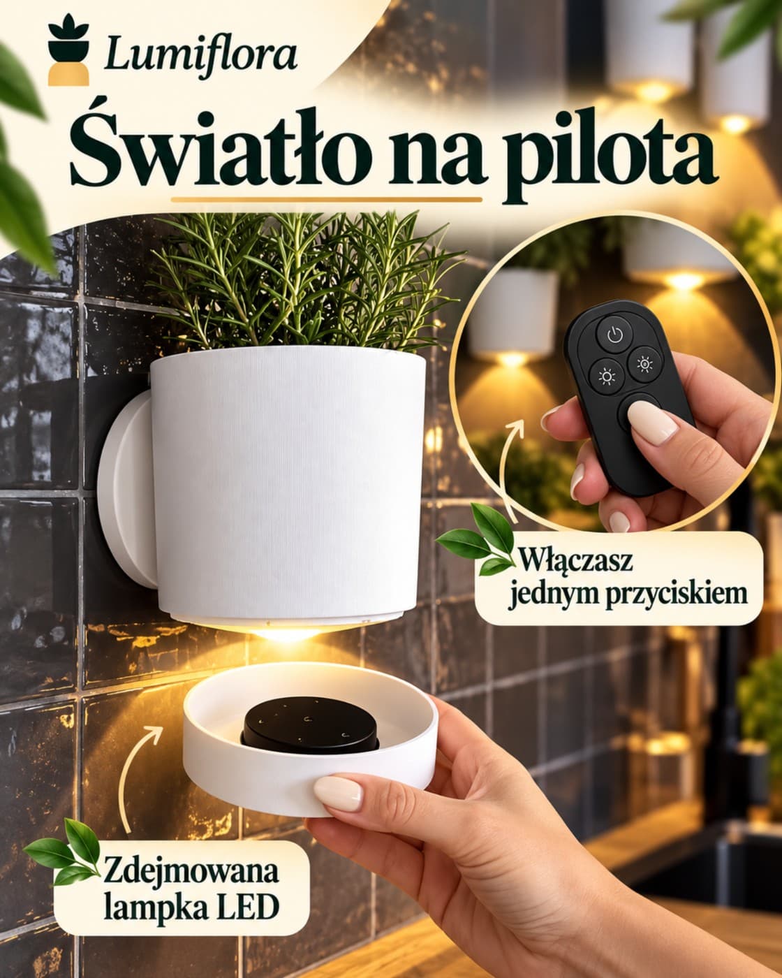 Lumiflora™ – doniczka ścienna z lampką LED na pilota