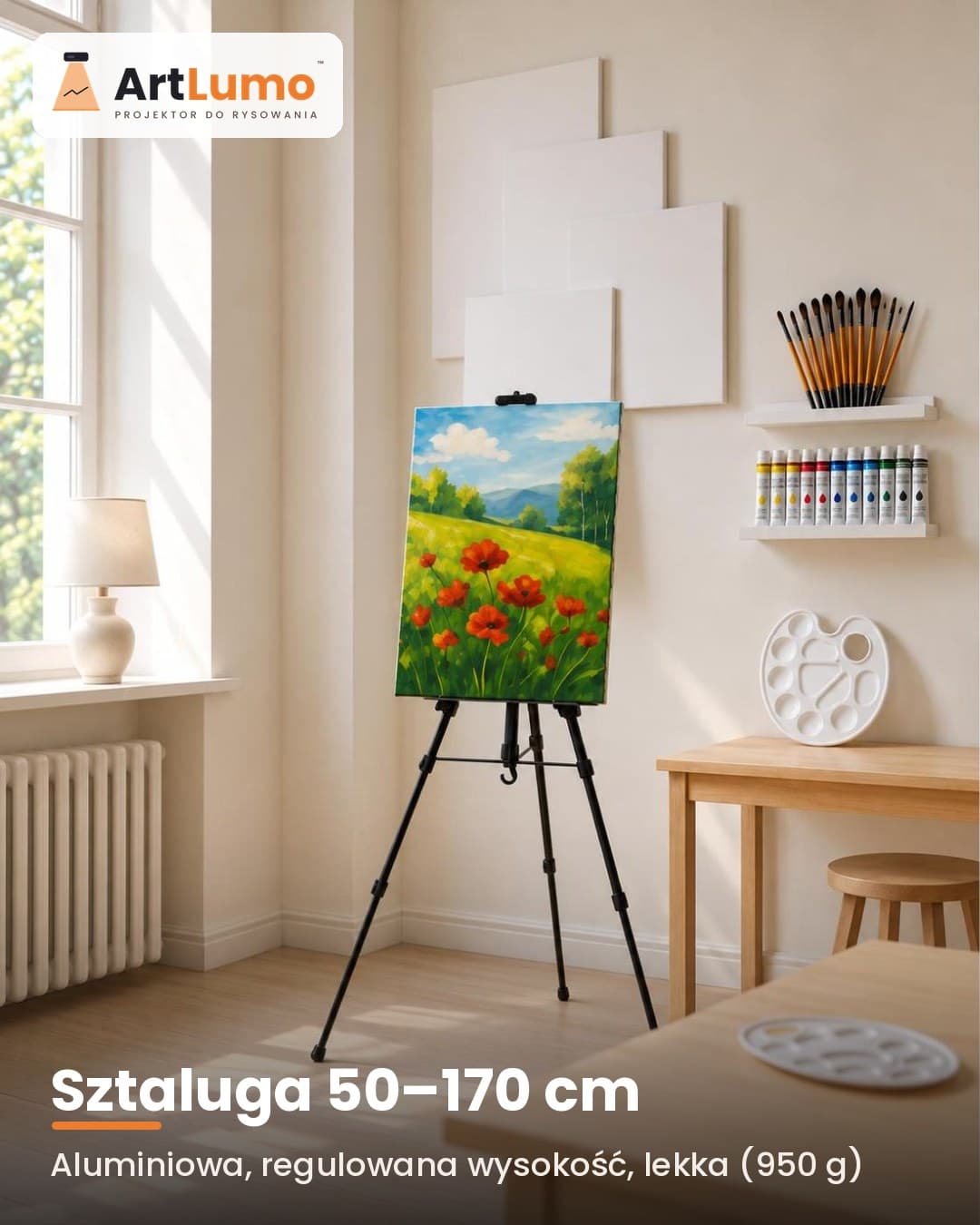 ArtLumo™ Zestaw malarski – sztaluga, farby, płótna i pędzle (42 el.)