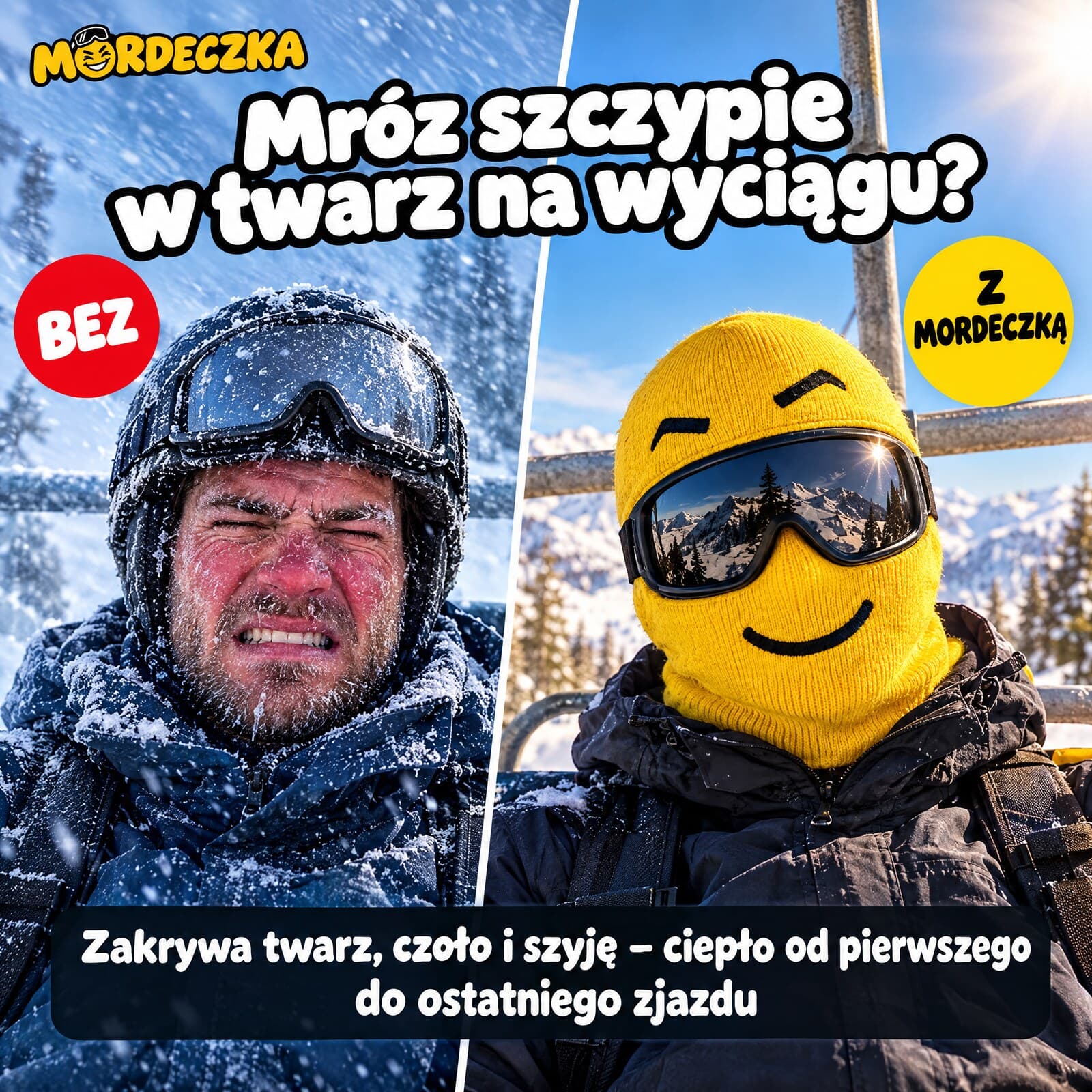 Mordeczka™ – śmieszna kominiarka narciarska z buźką