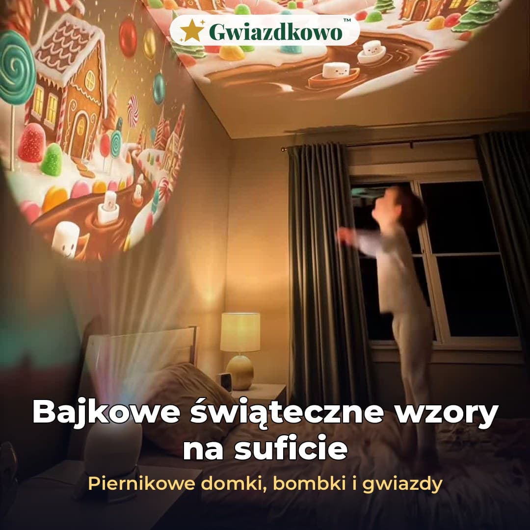 Gwiazdkowo™ – świąteczny projektor na sufit z obrotową podstawą 360°