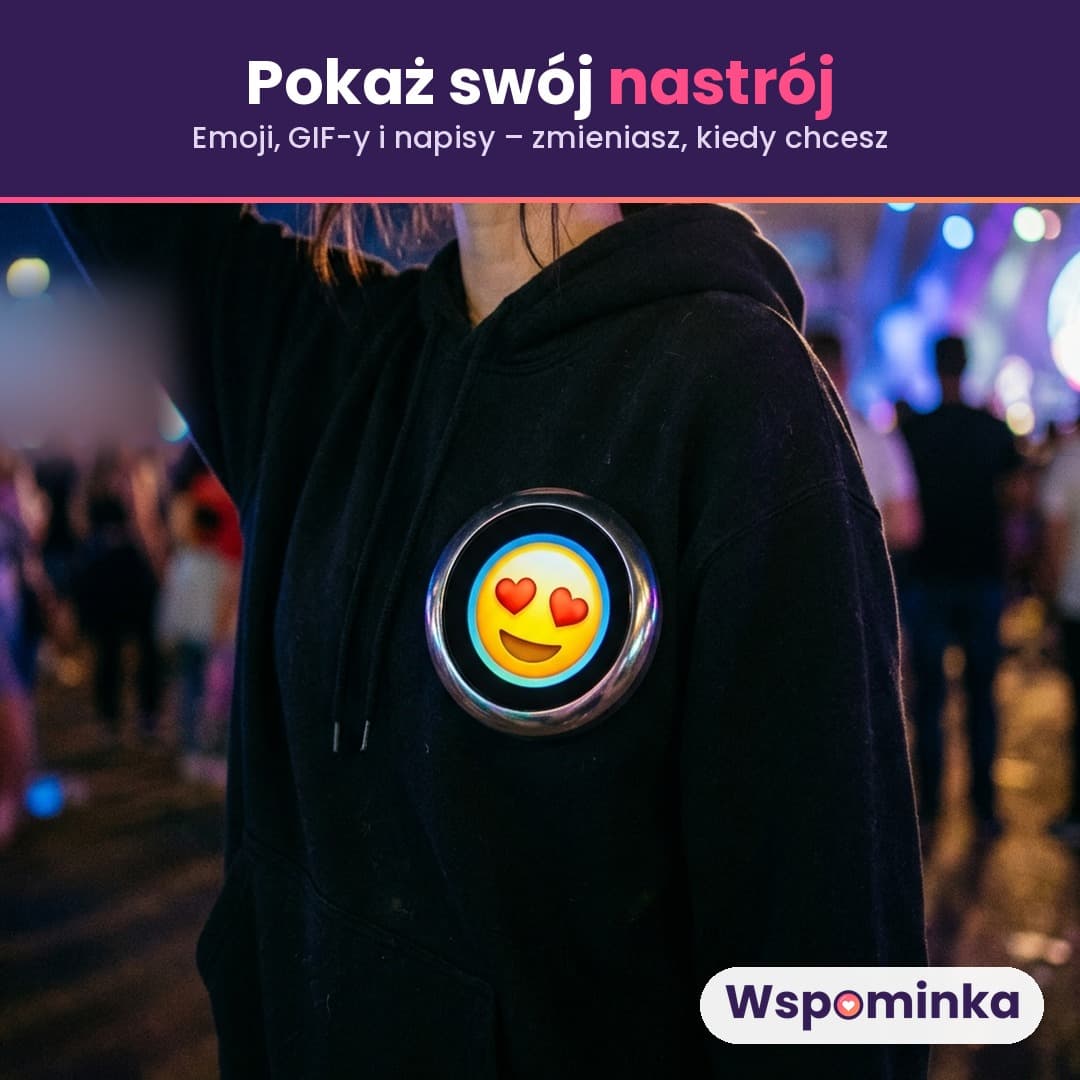 Wspominka™ – przypinka z okrągłym ekranem na zdjęcia, GIF-y i filmiki