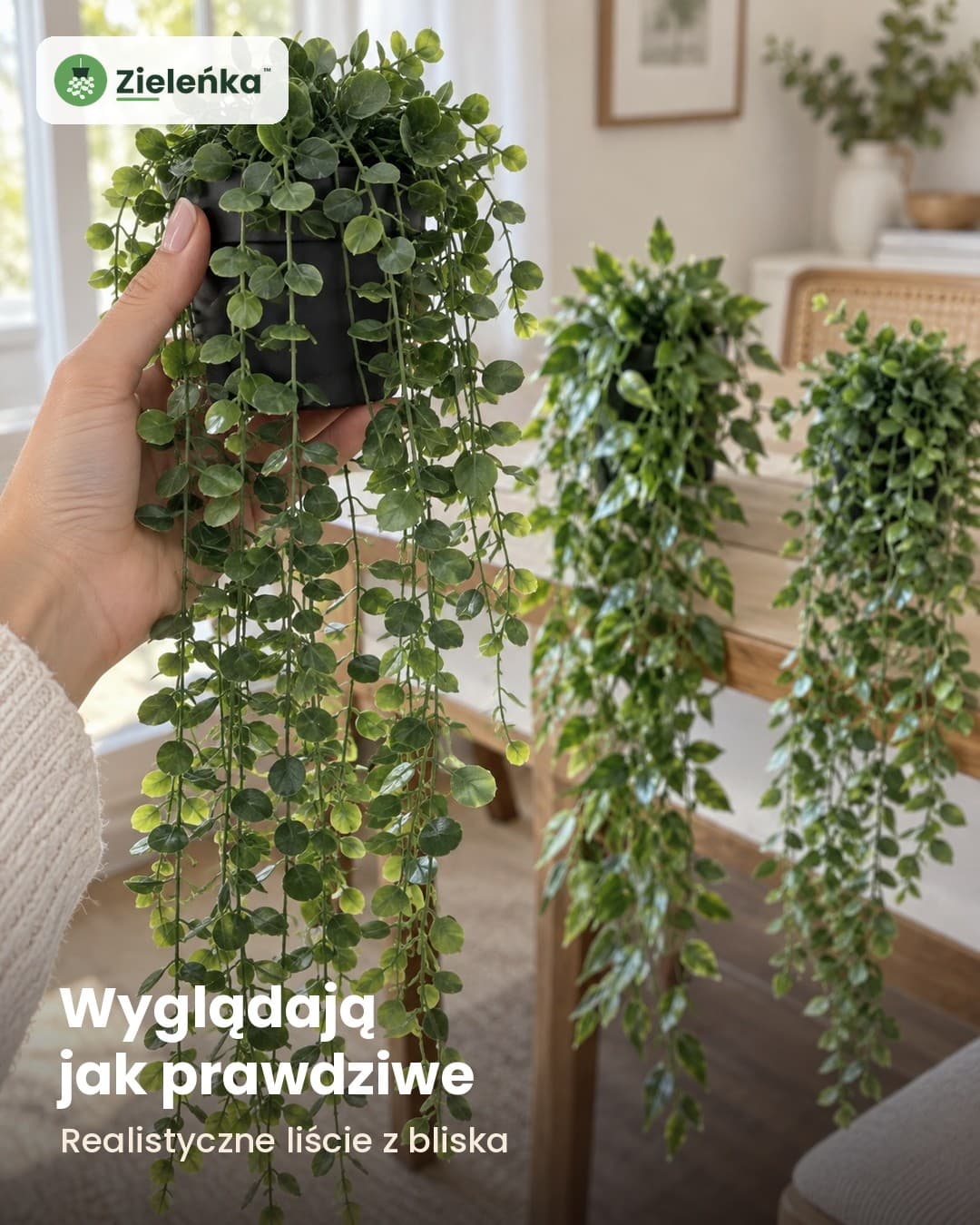 Zieleńka™ – zestaw 3 sztucznych roślin wiszących