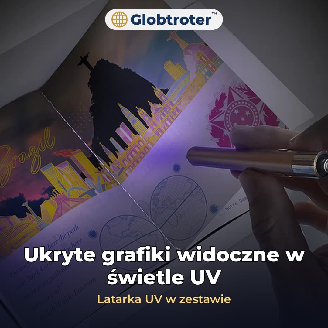 Globtroter™ – paszport podróżnika z naklejkami krajów i ukrytymi grafikami UV