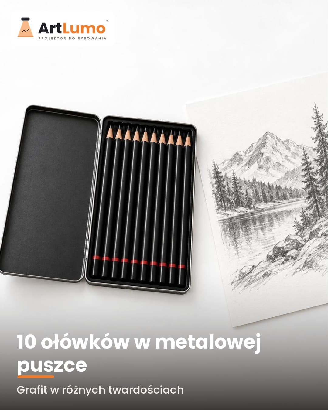 ArtLumo™ Zestaw do rysowania – 10 ołówków w puszce i szkicownik A3