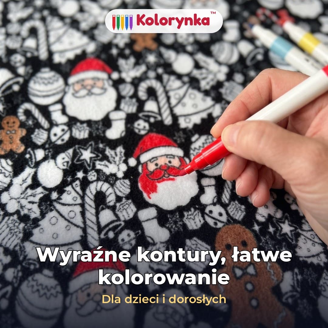 Kolorynka™ – świąteczny koc do kolorowania z pisakami do tkanin