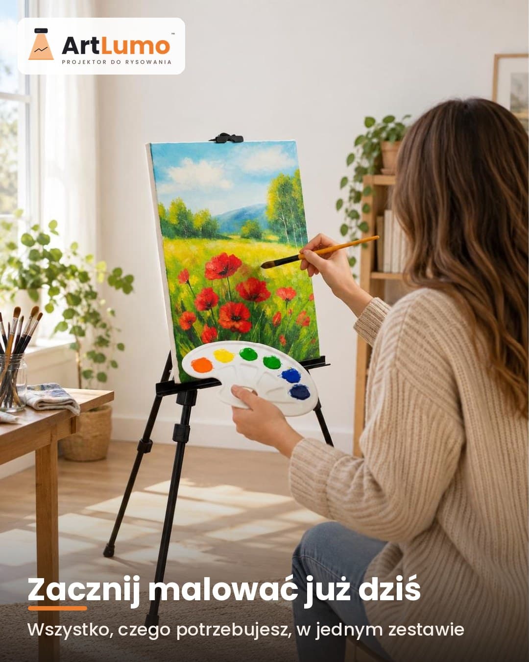 ArtLumo™ Zestaw malarski – sztaluga, farby, płótna i pędzle (42 el.)