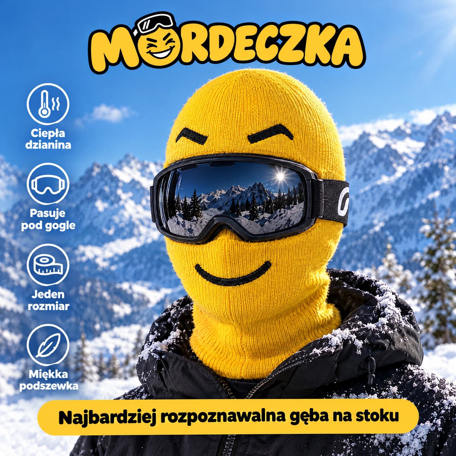 Mordeczka™ – śmieszna kominiarka narciarska z buźką