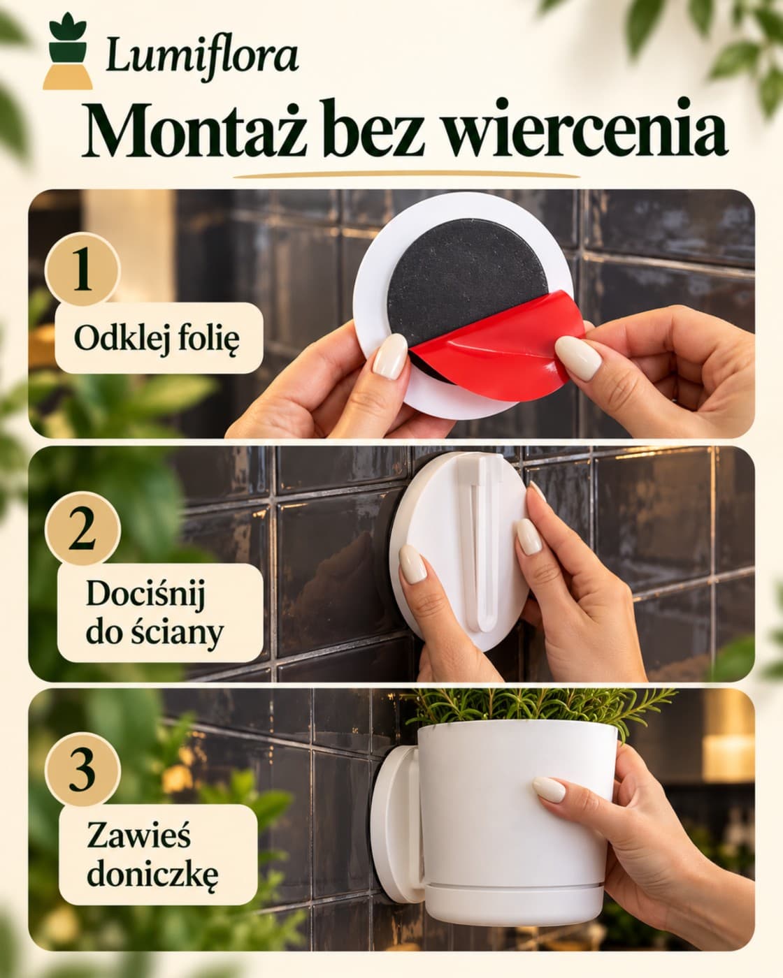 Lumiflora™ – doniczka ścienna z lampką LED na pilota