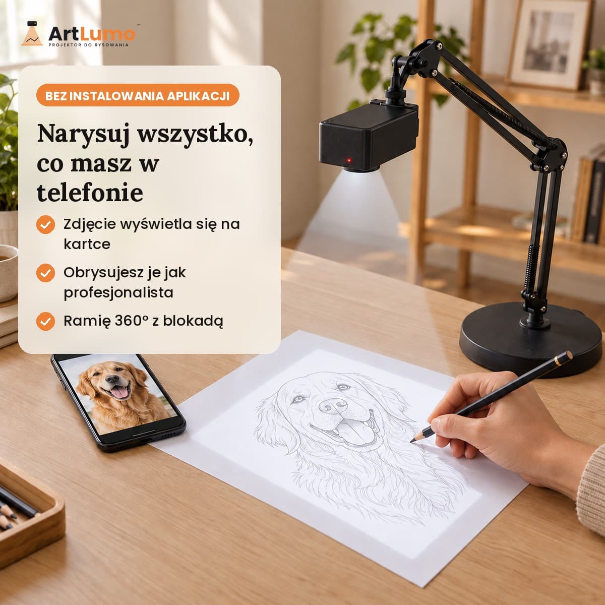 ArtLumo™ – projektor do rysowania i odrysowywania z ramieniem 360°