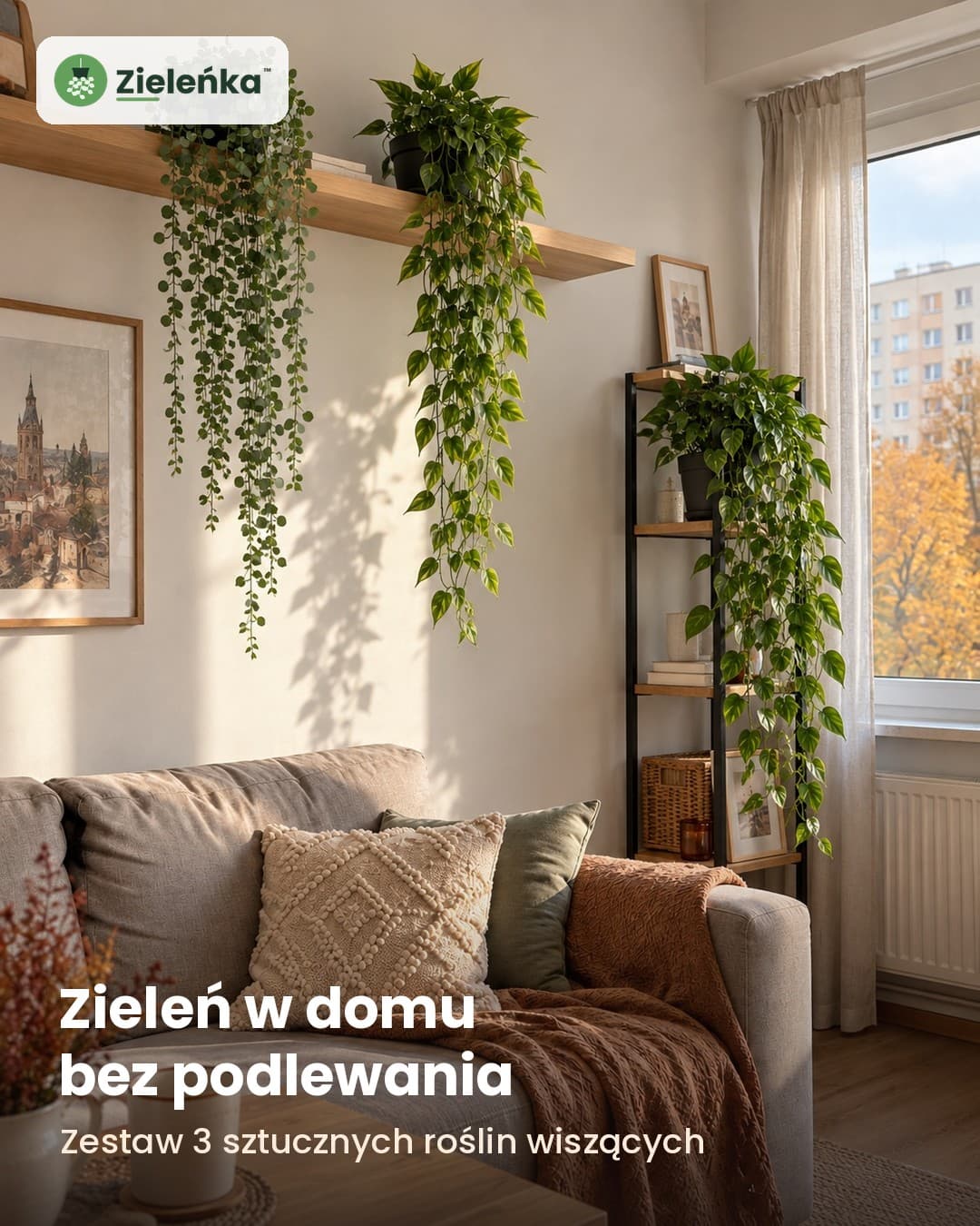Zieleńka™ – zestaw 3 sztucznych roślin wiszących