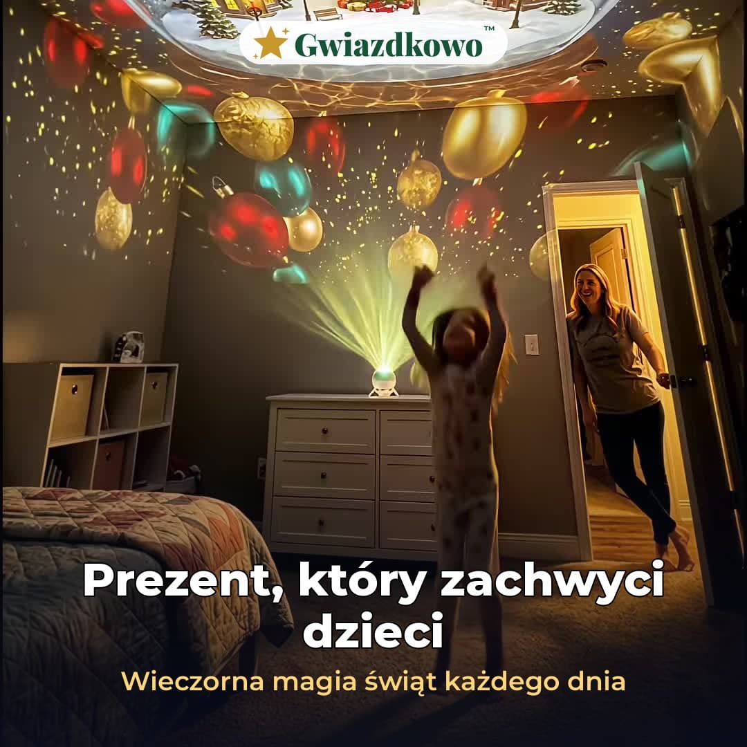 Gwiazdkowo™ – świąteczny projektor na sufit z obrotową podstawą 360°
