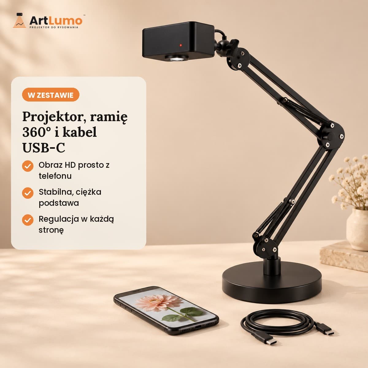 ArtLumo™ – projektor do rysowania i odrysowywania z ramieniem 360°