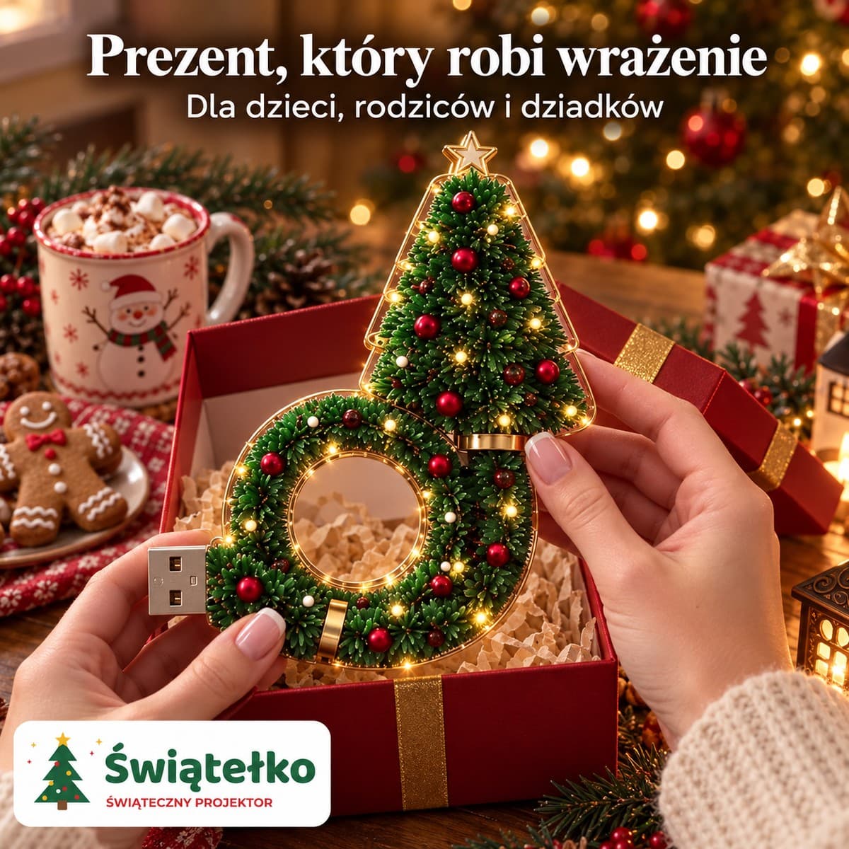 Świątełko™ – świąteczny projektor USB w kształcie choinki