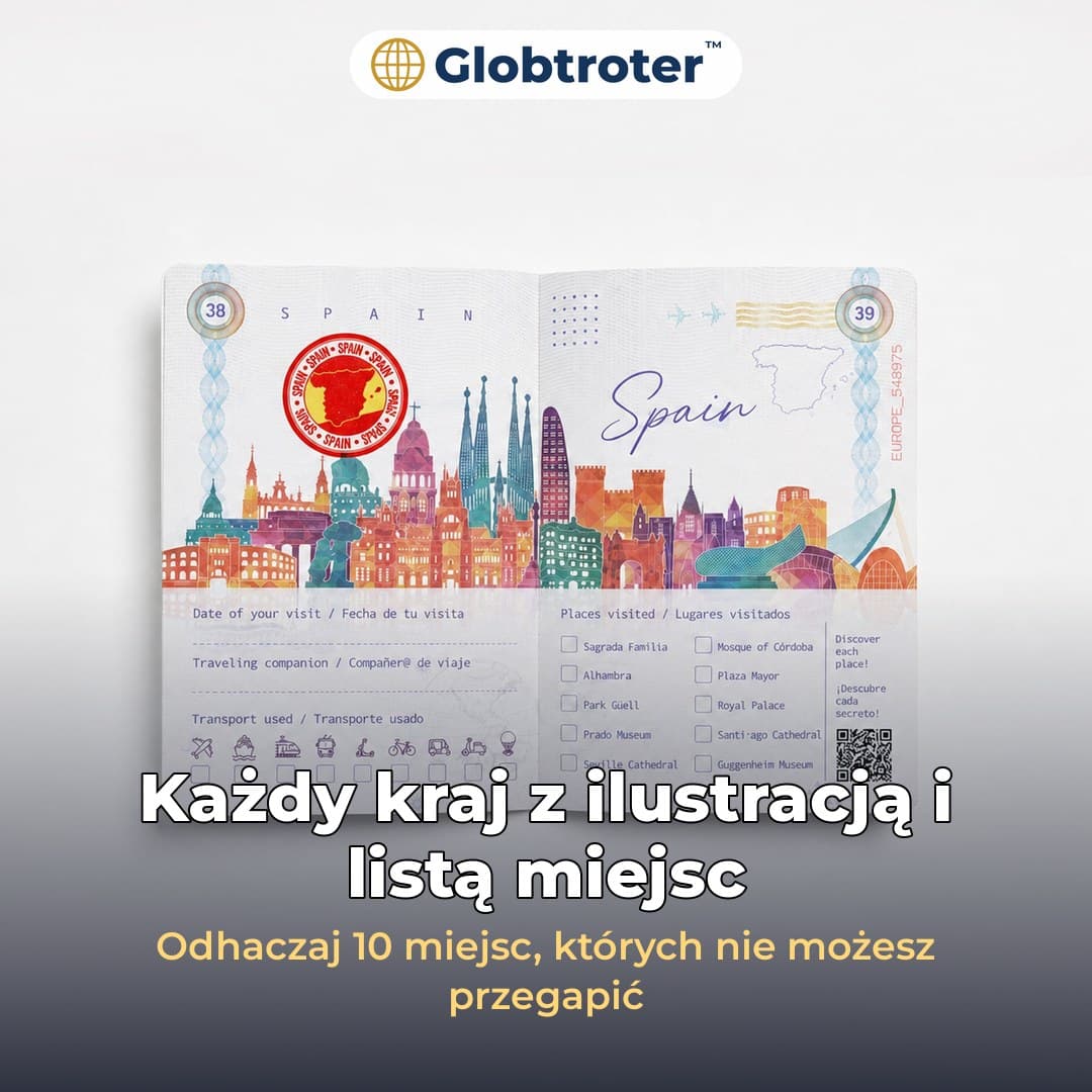Globtroter™ – paszport podróżnika z naklejkami krajów i ukrytymi grafikami UV
