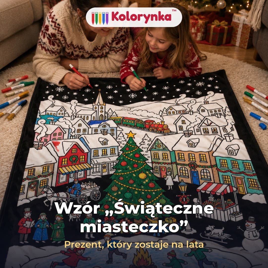 Kolorynka™ – świąteczny koc do kolorowania z pisakami do tkanin