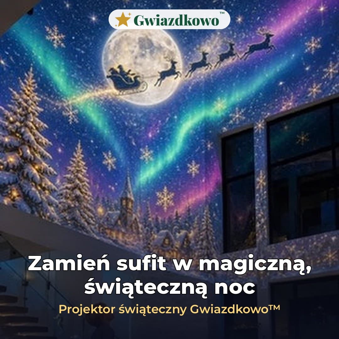 Gwiazdkowo™ – świąteczny projektor na sufit z obrotową podstawą 360°
