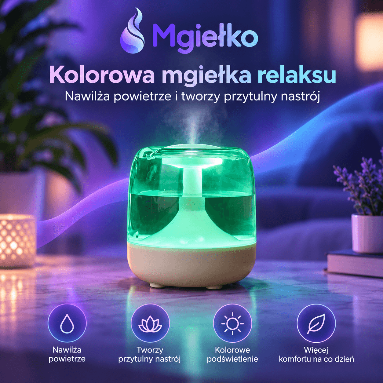 Mgiełko™ – nawilżacz powietrza z kolorowym podświetleniem LED