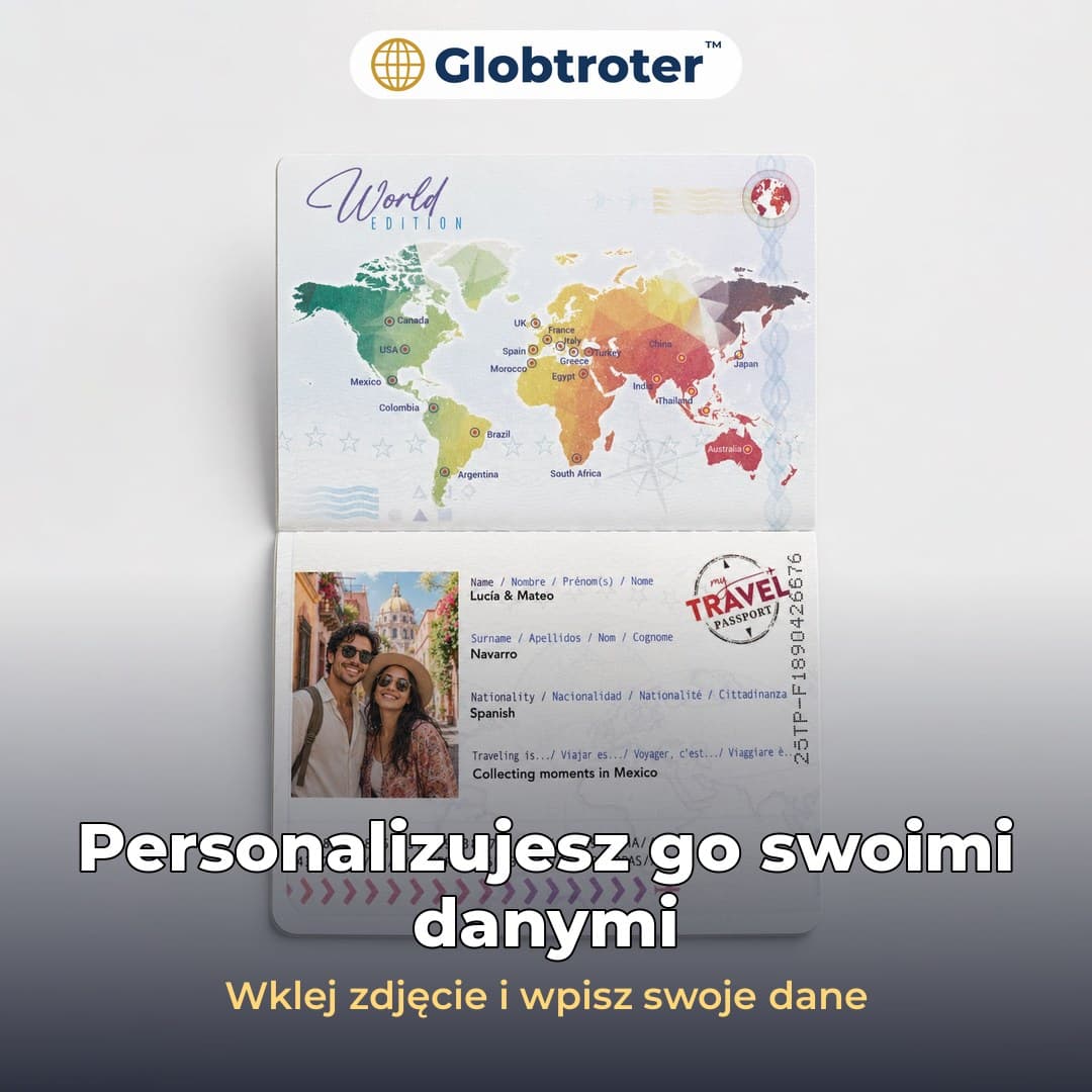 Globtroter™ – paszport podróżnika z naklejkami krajów i ukrytymi grafikami UV