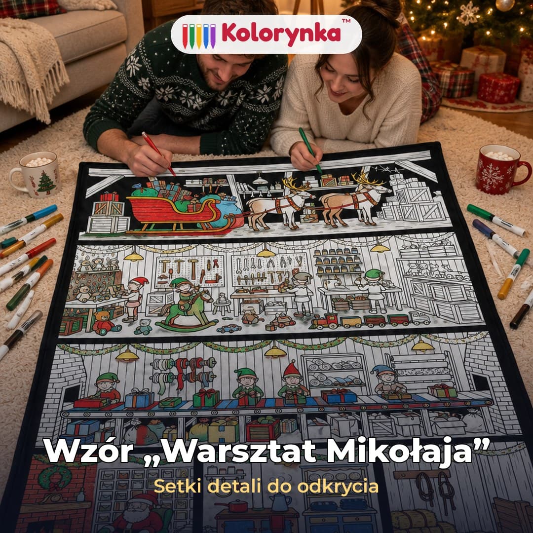 Kolorynka™ – świąteczny koc do kolorowania z pisakami do tkanin